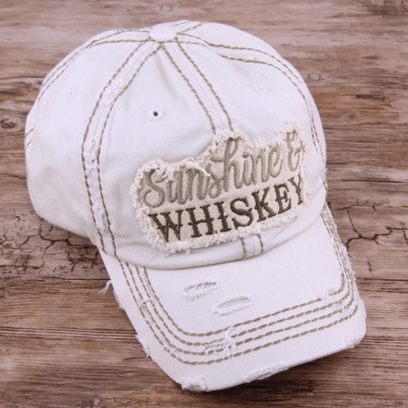 Accessories - Cream Distressed "Sunshine & Whiskey' Cap